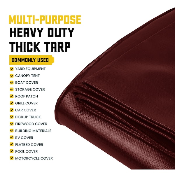 Core Tarps Heavy Duty Tarp, 20 ft x 40 ft, 20 Mil, Maroon, Polyethylene - CT-707-20X40
