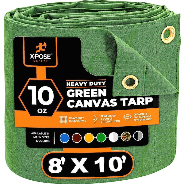 Xpose Safety Tarp, 8 ft x 10 ft, 10 oz, Green, Canvas - CTG10-810-X