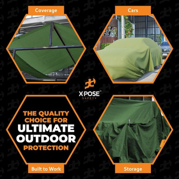 Xpose Safety Tarp, 8 ft x 10 ft, 10 oz, Green, Canvas - CTG10-810-X