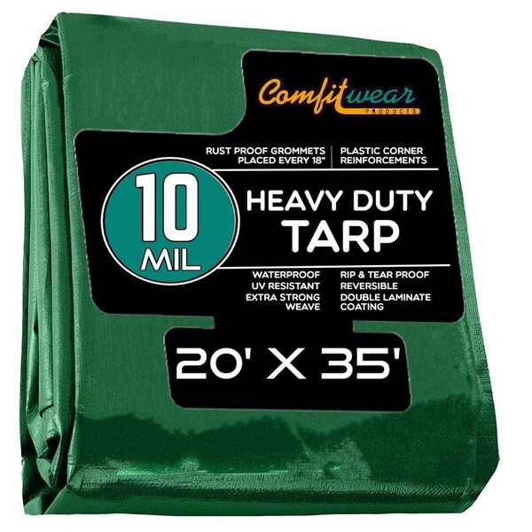 Comfitwear 10 MIL Heavy Duty Multi-Purpose Tarp Cover Rust Proof Waterproof Reinforced Edges Green/Black - MTGB-2035