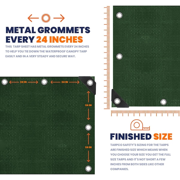 Tarpco Safety Heavy Duty Tarp, 20 ft L x 0.5 mm H x 20 ft W, 10 Mil, Green/Black, Polyethylene - TS-153-20X20