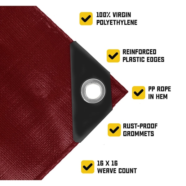 Core Tarps Heavy Duty Tarp, 30 ft x 30 ft, 20 Mil, Maroon, Polyethylene - CT-707-30X30