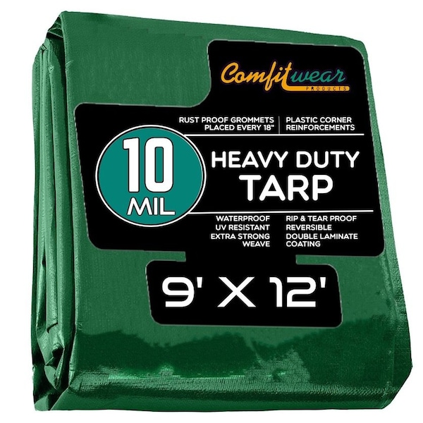 Comfitwear 10 MIL Heavy Duty Multi-Purpose Tarp Cover Rust Proof Waterproof Reinforced Edges Green/Black - MTGB-912