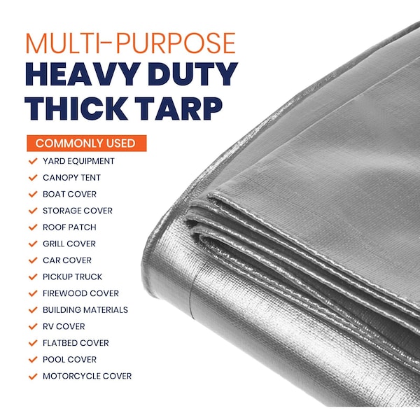 Tarpco Safety Heavy Duty Tarp, 30 ft x 0.5 mm H x 30 ft W, 10 Mil, Silver/Black, Polyethylene - TS-151-30X30