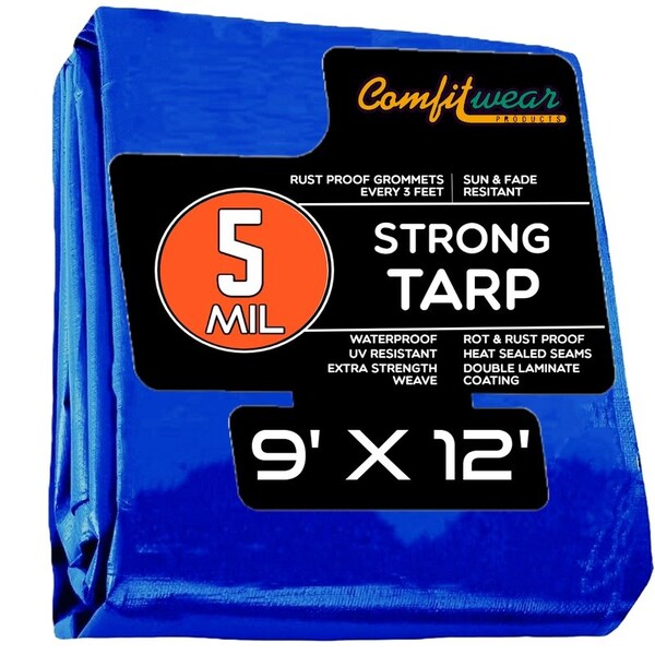 Comfitwear 5 MIL Standard Strong Multi-Purpose Tarp Cover Rust Proof Waterproof Reinforced Edges, Blue - MT-912
