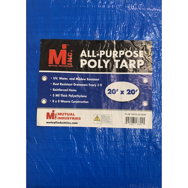 Mutual Industries Tarp, 20 ft x 20 ft, 5 Mil, Blue, UV Resistant, Mildew Resistant - 14963-25-2020