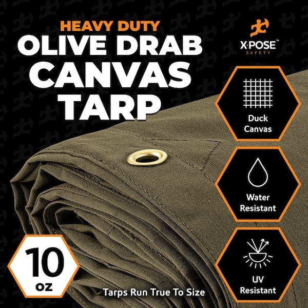 Xpose Safety Tarp, 10 ft x 12 ft, 10 oz, Olive Drab, Canvas - CTOD10-1012-X