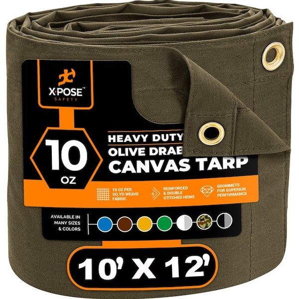 Xpose Safety Tarp, 10 ft x 12 ft, 10 oz, Olive Drab, Canvas - CTOD10-1012-X