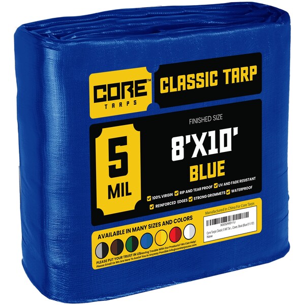 Core Tarps Heavy Duty Tarp, 10 ft L x 0.5 mm H x 8 ft W, 5 Mil, Blue, Polyethylene - CT-505-8X10