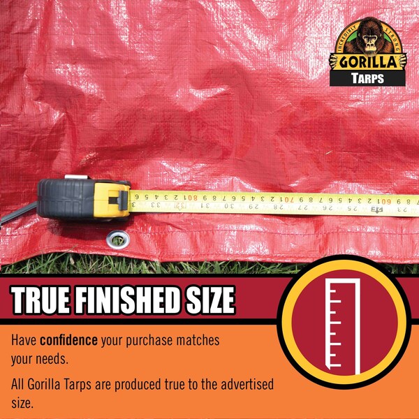 Gorilla Tarp Tarp, 10 ft x 14 ft, 8 mil, Red, PE, Weather Resistant with UV Coating - 97033