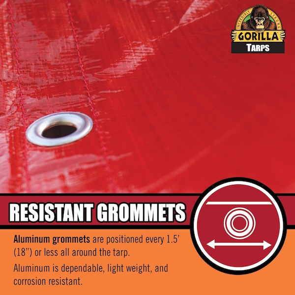 Gorilla Tarp Tarp, 10 ft x 14 ft, 8 mil, Red, PE, Weather Resistant with UV Coating - 97033