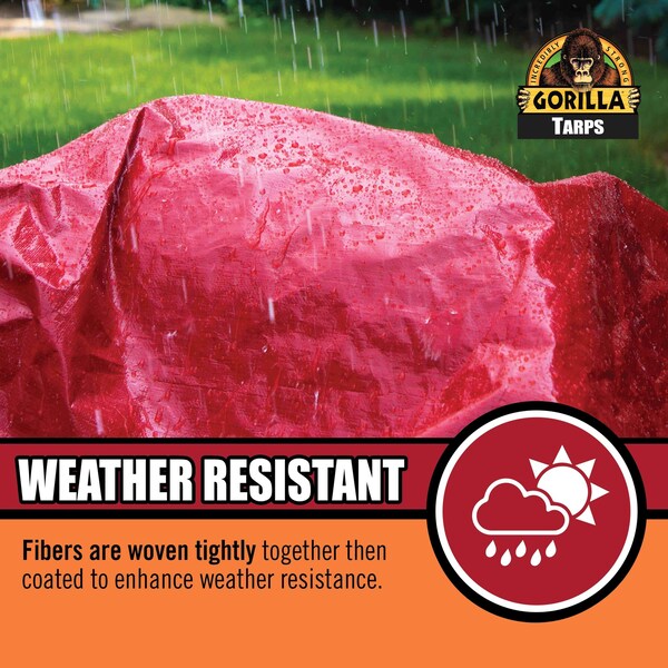 Gorilla Tarp Tarp, 10 ft x 14 ft, 8 mil, Red, PE, Weather Resistant with UV Coating - 97033