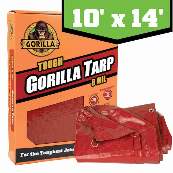 Gorilla Tarp Tarp, 10 ft x 14 ft, 8 mil, Red, PE, Weather Resistant with UV Coating - 97033