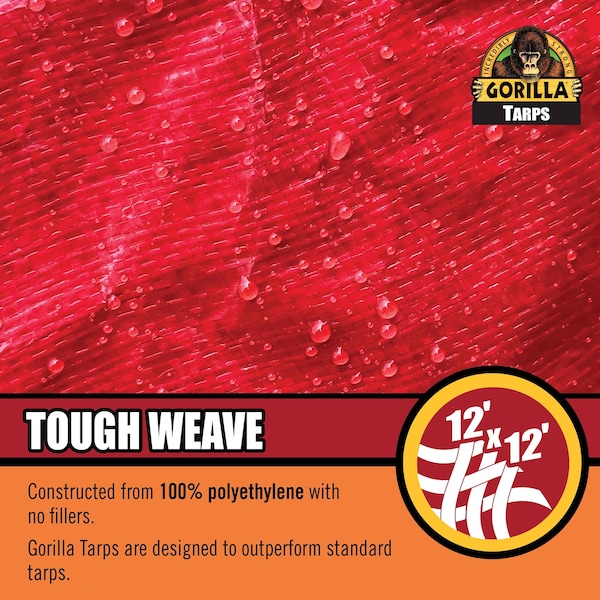 Gorilla Tarp Tarp, 10 ft x 14 ft, 8 mil, Red, PE, Weather Resistant with UV Coating - 97033