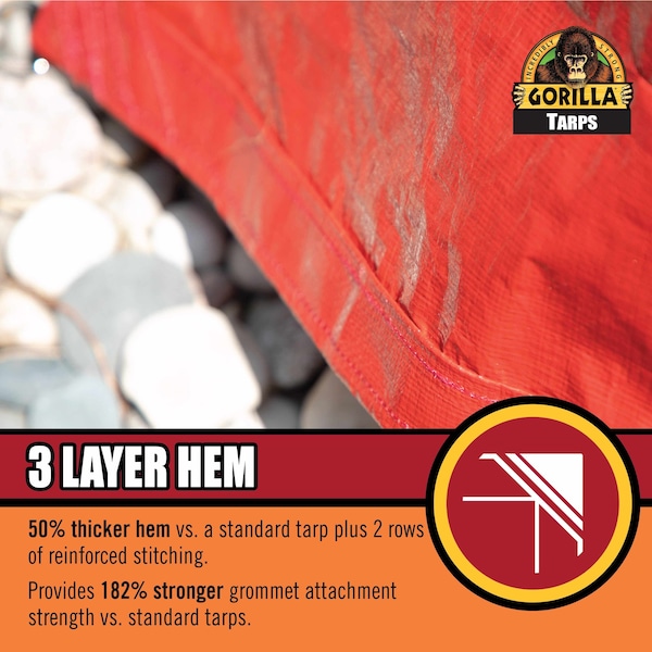 Gorilla Tarp Tarp, 10 ft x 14 ft, 8 mil, Red, PE, Weather Resistant with UV Coating - 97033