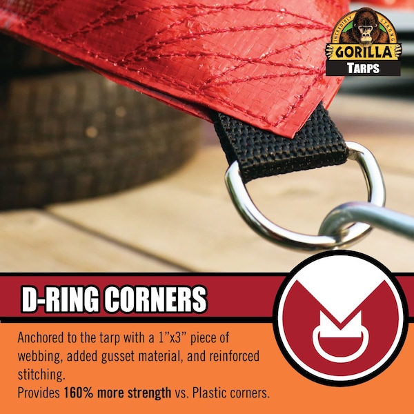 Gorilla Tarp Tarp, 10 ft x 14 ft, 8 mil, Red, PE, Weather Resistant with UV Coating - 97033