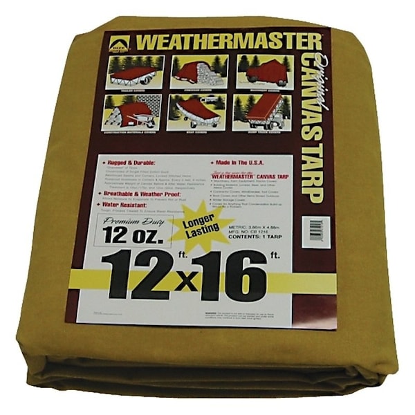 Dize Weathermaster Tarpaulin, 16 ft L, 12 ft W, Canvas, Tan - CB1216D