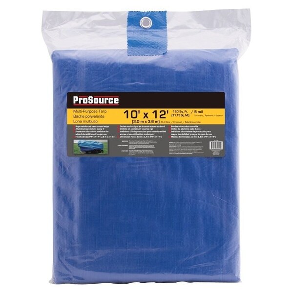 Prosource Tarpaulin, 12 ft L, 10 ft W, 5 mil Thick, Polyethylene, Blue - T1012BB90