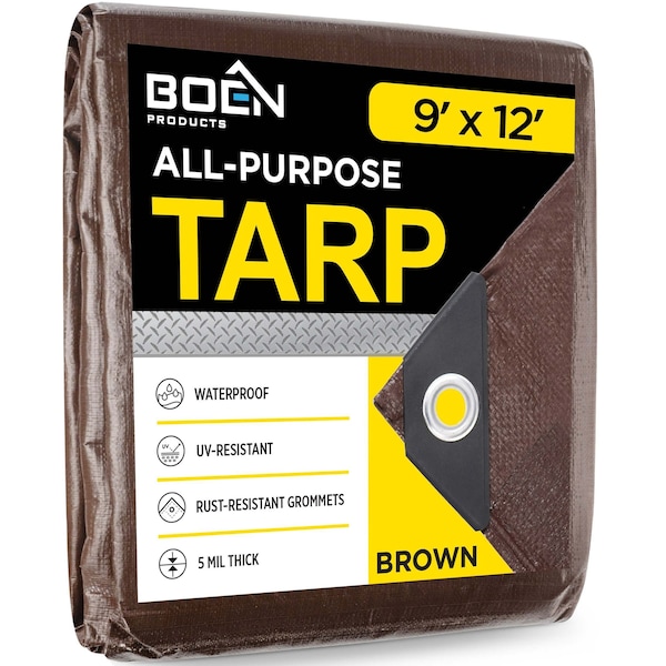 Boen Tarp, 5 Mil, 9 ft x 12 ft, Brown - BR5T-912