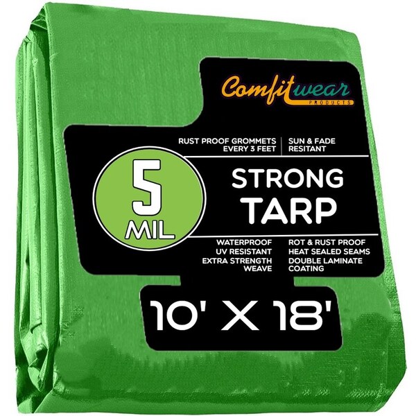 Comfitwear 5 MIL Standard Strong Multi-Purpose Tarp Cover Rust Proof Waterproof Reinforced Edges, Green - MTG-1018