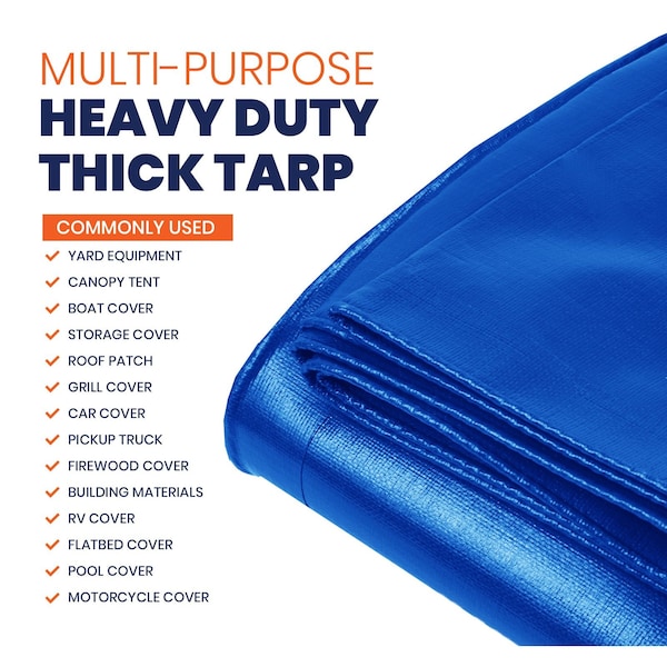 Tarpco Safety Heavy Duty Tarp, 70 ft L x 0.5 mm H x 30 ft W, 14 Mil, Blue, Polyethylene - TS-105-30X70