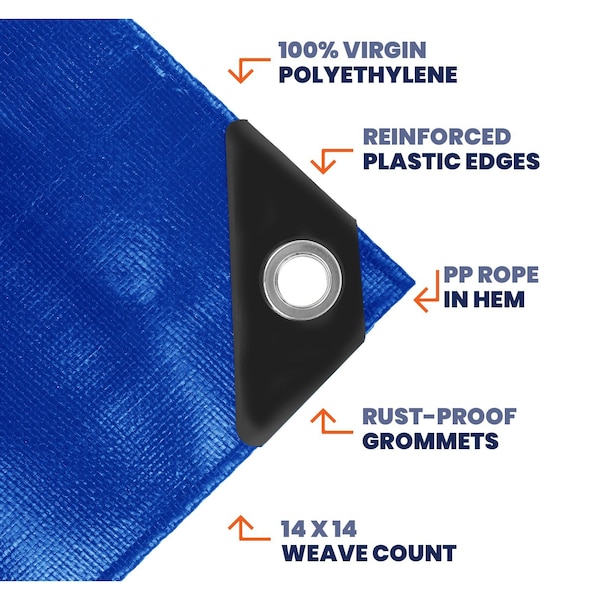 Tarpco Safety Heavy Duty Tarp, 70 ft L x 0.5 mm H x 30 ft W, 14 Mil, Blue, Polyethylene - TS-105-30X70