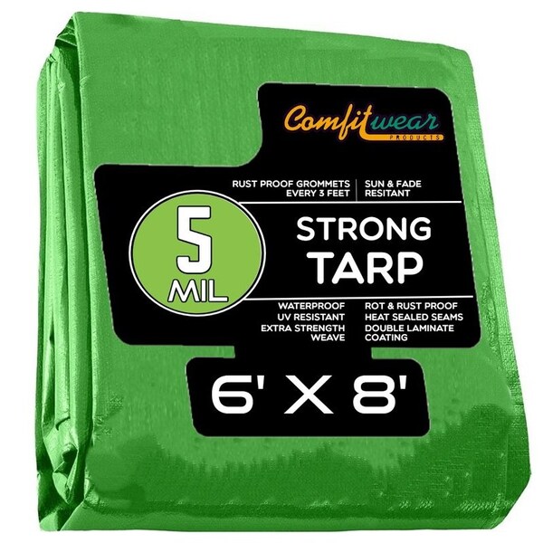 Comfitwear 5 MIL Standard Strong Multi-Purpose Tarp Cover Rust Proof Waterproof Reinforced Edges, Green, 40PK - MTG-68-BULK-40