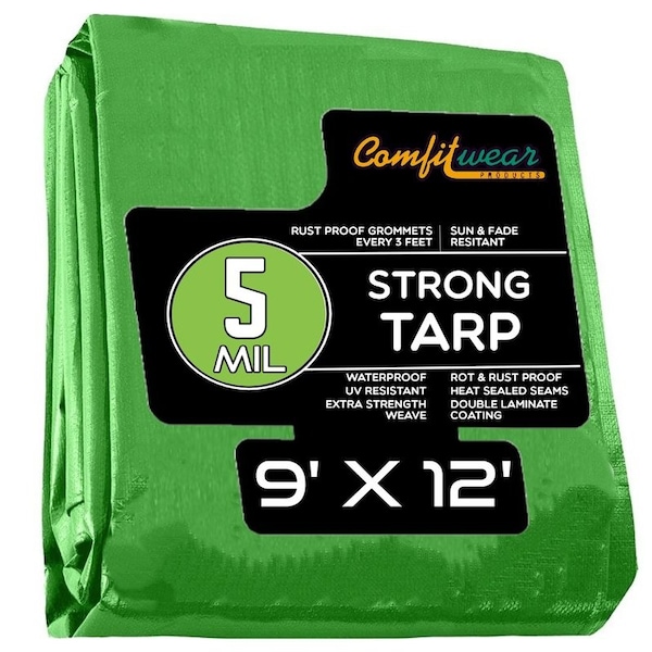Comfitwear 5 MIL Standard Strong Multi-Purpose Tarp Cover Rust Proof Waterproof Reinforced Edges, Green - MTG-912