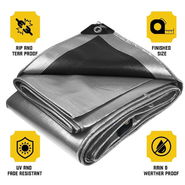 Tarpco Safety Heavy Duty Tarp, 30 ft x 0.5 mm H x 30 ft W, 7 Mil, Green/Black, Polyethylene - TS-203-30X30