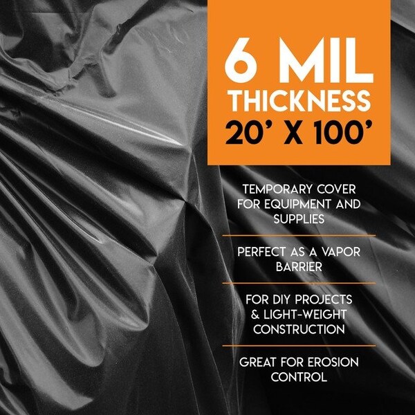 Xpose Safety Tarp, 20 ft x 100 ft, 6 mil, Black, Polyethylene - B-620-X