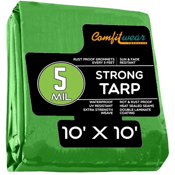 Comfitwear 5 MIL Standard Strong Multi-Purpose Tarp Cover Rust Proof Waterproof Reinforced Edges, Green - MTG-1010