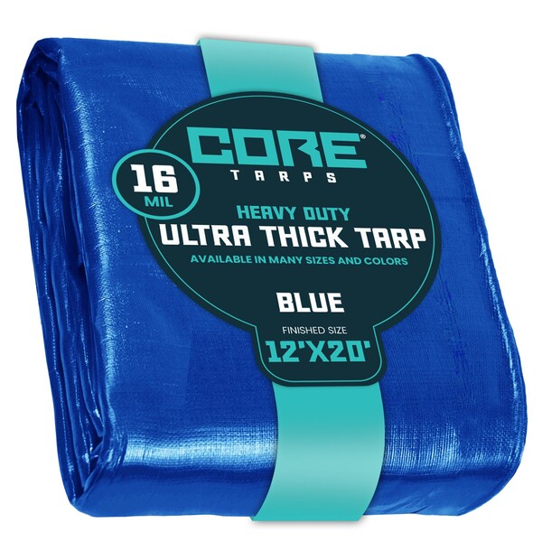Core Tarps Heavy Duty Tarp, 20 ft L x 0.5 mm H x 12 ft W, 16 Mil, Blue, Polyethylene - CT-305-12X20
