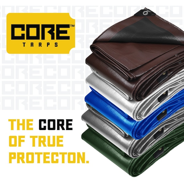 Core Tarps Tarp, 30 ft x 0.5 mm H x 20 ft W, 5 Mil, Green/Black, Polyethylene - CT-503-20X30