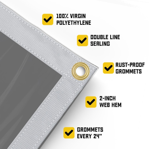 Core Tarps Tarp, 30 ft x 50 ft, 30 Mil, Gray, Polyethylene, UV Resistant - CT-202-30X50