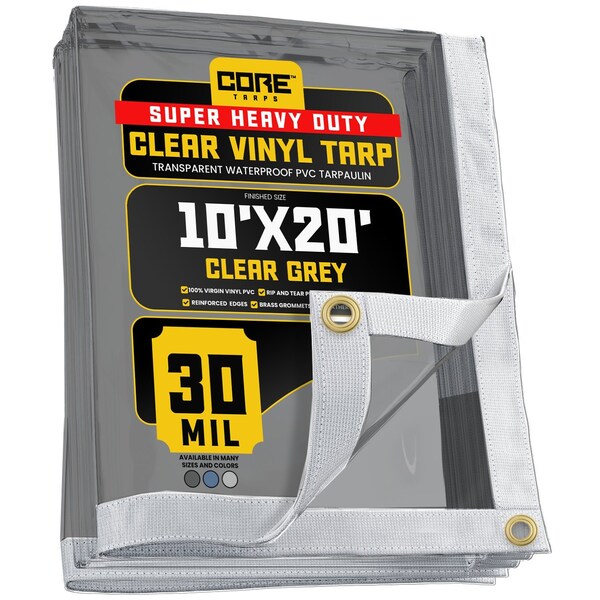 Core Tarps Tarp, 10 ft x 20 ft, 30 Mil, Gray, Polyethylene, UV Resistant - CT-202-10X20