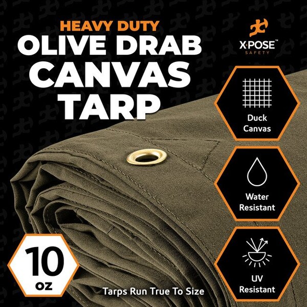 Xpose Safety Tarp, 12 ft x 24 ft, 10 oz, Olive Drab, Canvas - CTOD10-1224-X