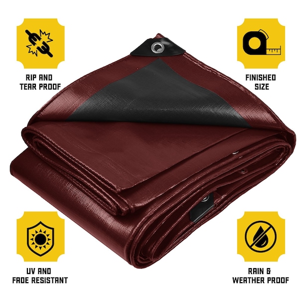 Core Tarps Heavy Duty Tarp, 40 ft x 60 ft, 20 Mil, Maroon, Polyethylene - CT-707-40X60