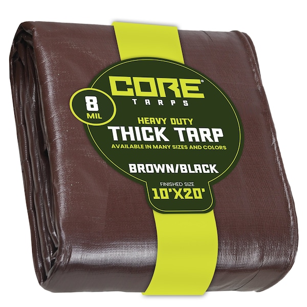 Core Tarps Heavy Duty Tarp, 20 ft L x 0.5 mm H x 10 ft W, 8 Mil, Brown/Black, Polyethylene - CT-402-10X20
