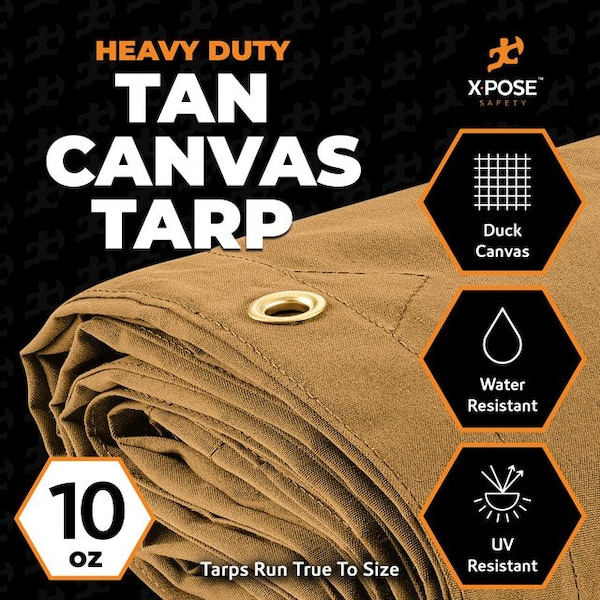 Xpose Safety Tarp, 10 ft x 16 ft, 10 oz, Tan, Canvas - CTT10-1016-X
