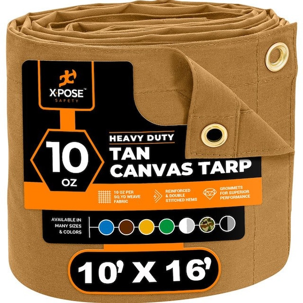 Xpose Safety Tarp, 10 ft x 16 ft, 10 oz, Tan, Canvas - CTT10-1016-X