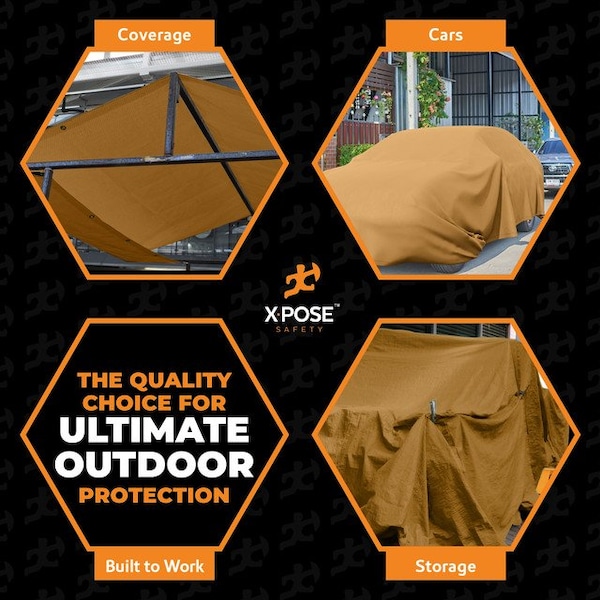 Xpose Safety Tarp, 10 ft x 16 ft, 10 oz, Tan, Canvas - CTT10-1016-X