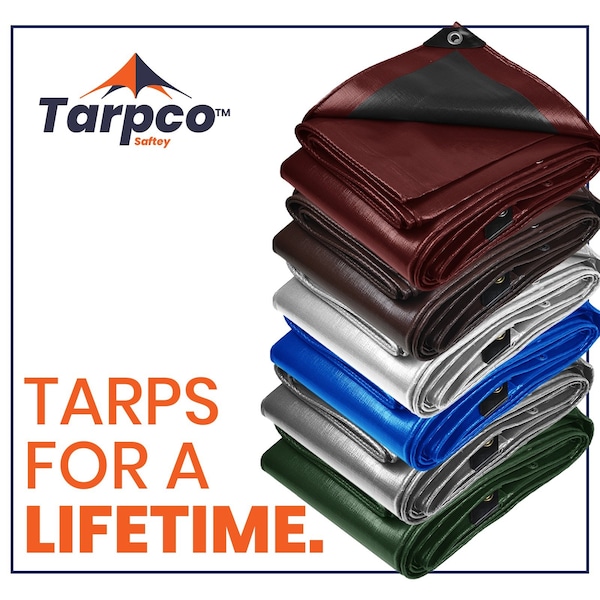 Tarpco Safety Heavy Duty Tarp, 20 ft x 30 ft, 14 Mil, Maroon, Polyethylene, Waterproof, Rip and Tear Proof - TS-107-20X30