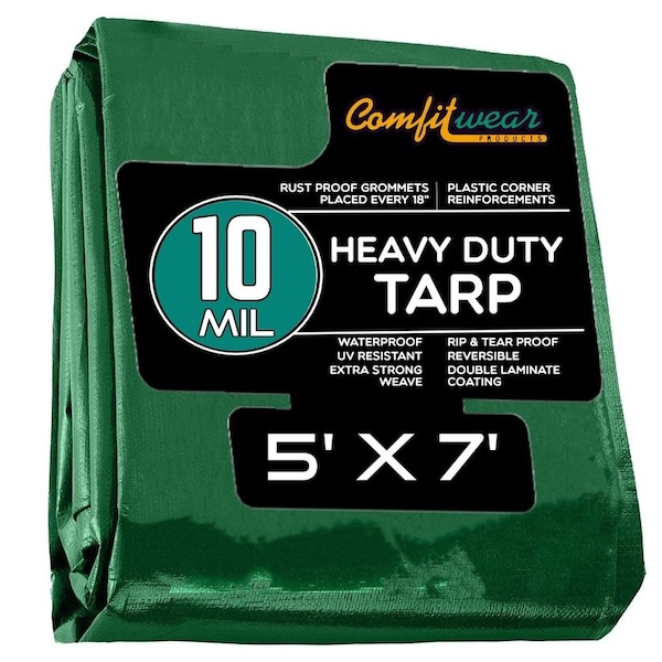 Comfitwear 10 MIL Heavy Duty Multi-Purpose Tarp Cover Rust Proof Waterproof Reinforced Edges Green/Black - MTGB-57