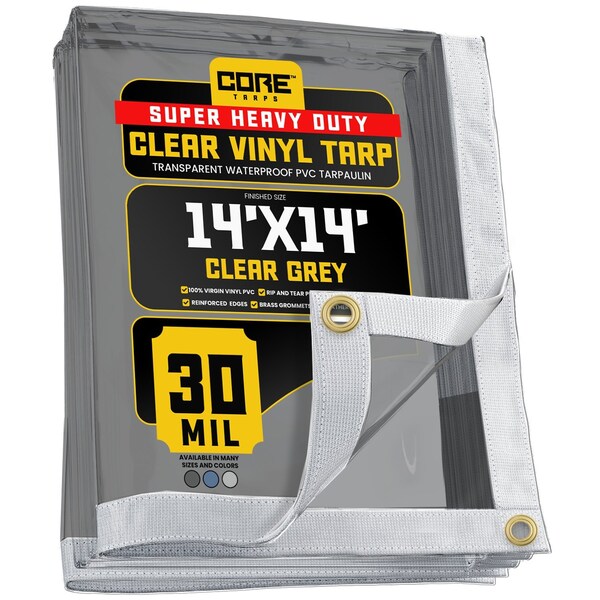 Core Tarps Tarp, 14 ft x 14 ft, 30 Mil, Gray, Polyethylene, UV Resistant - CT-202-14X14