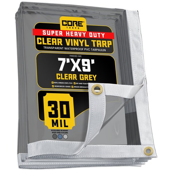 Core Tarps Tarp, 7 ft x 9 ft, 30 Mil, Gray, Polyethylene, UV Resistant - CT-202-7X9