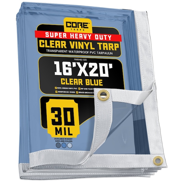Core Tarps Tarp, 16 ft x 20 ft, 30 Mil, Blue, Polyethylene, UV Resistant - CT-203-16X20