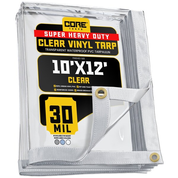 Core Tarps Tarp, 10 ft x 12 ft, 30 Mil, Clear, Polyethylene, UV Resistant - CT-201-10X12