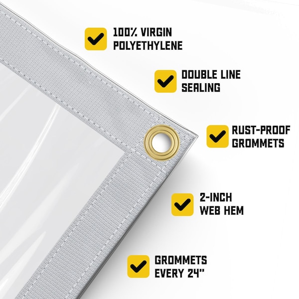 Core Tarps Tarp, 10 ft x 12 ft, 30 Mil, Clear, Polyethylene, UV Resistant - CT-201-10X12