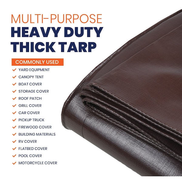 Tarpco Safety Heavy Duty Tarp, 45 ft x 0.5 mm H x 25 ft W, 10 Mil, Brown/Black, Polyethylene - TS-152-25X45