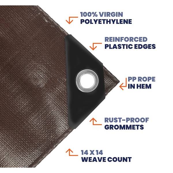 Tarpco Safety Heavy Duty Tarp, 45 ft x 0.5 mm H x 25 ft W, 10 Mil, Brown/Black, Polyethylene - TS-152-25X45